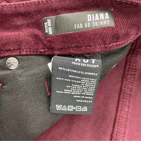 KUT From the Kloth Burgundy Petite High Rise "Diana" Fab Ab Skinny Velvet Jeans - Picture 5 of 6